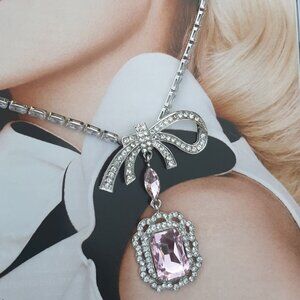 Silver Metal Crystals Bow Classic Necklace Pendant Fashion Women Jewelry Gift